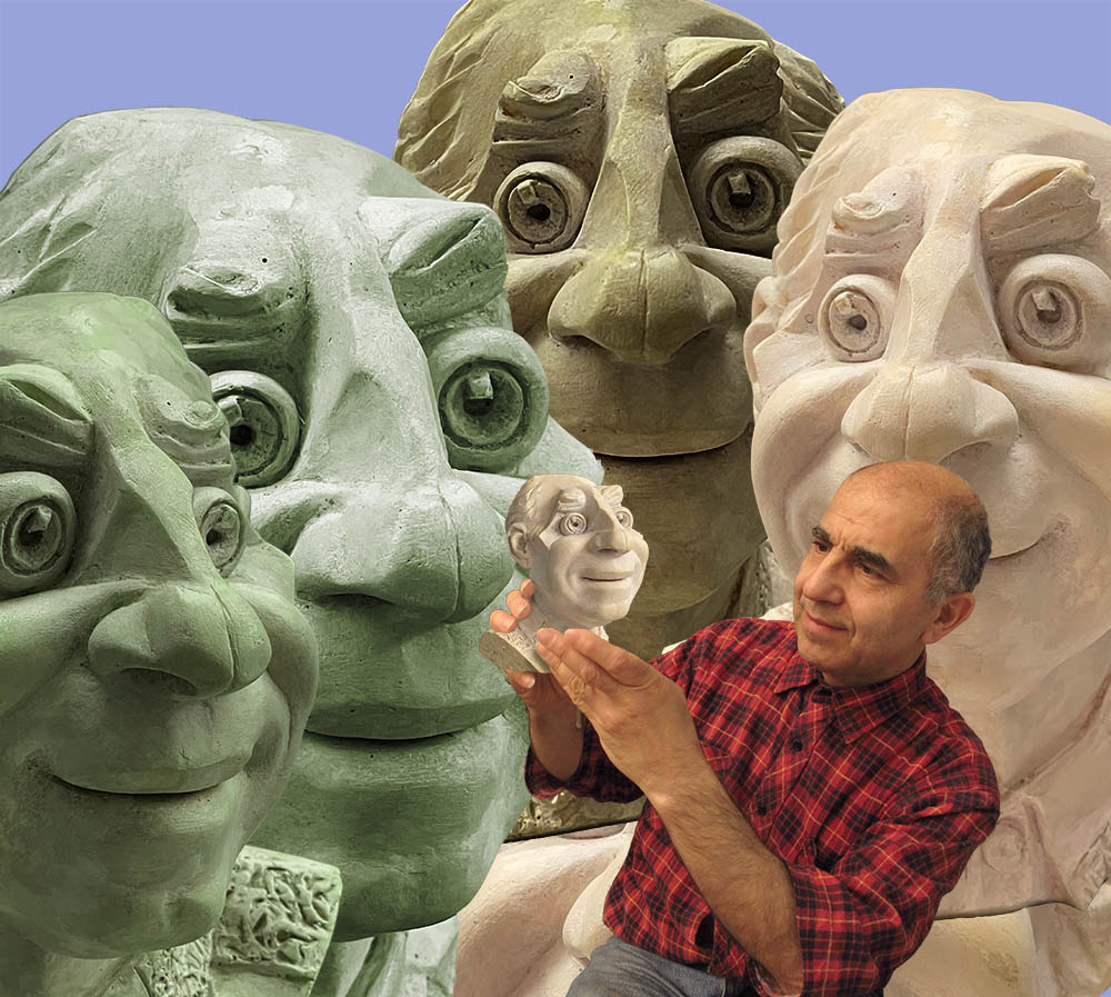 Harout Tenguerian with one of his sculptures
